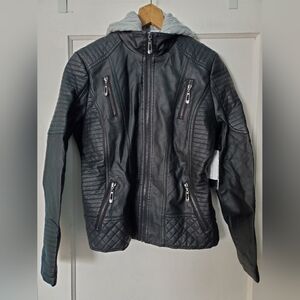 YMI Faux Fur Leather Jacket With Hood🖤🤍